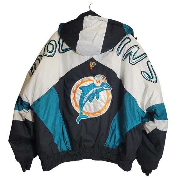 Miami Dolphins Puffer Jacket Vintage PRO PLAYER 75th Anniversary NFL Mens XXL - Picture 2 of 16
